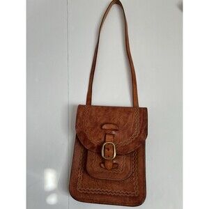Vintage Handcrafted Leather Crossbody Bag Brown Brass Buckle Unisex